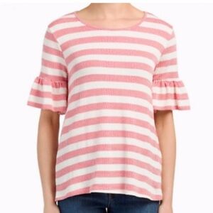 Pleione Red Striped Knit Ruffle Small Top